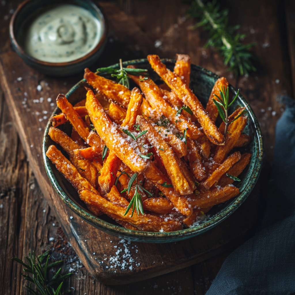 zoete aardappel frietjes foto kom