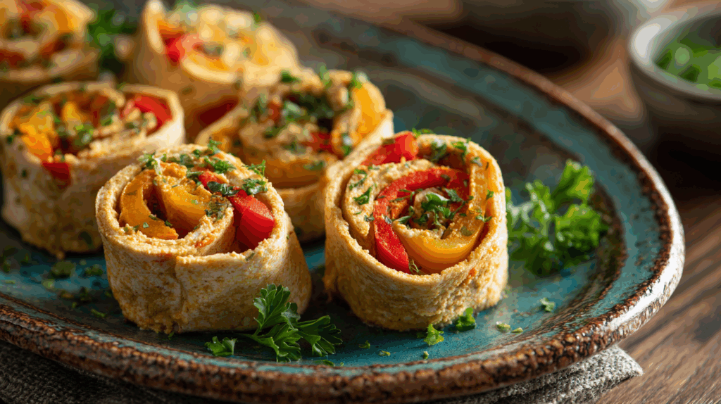 Wrap hapjes met hummus en paprika